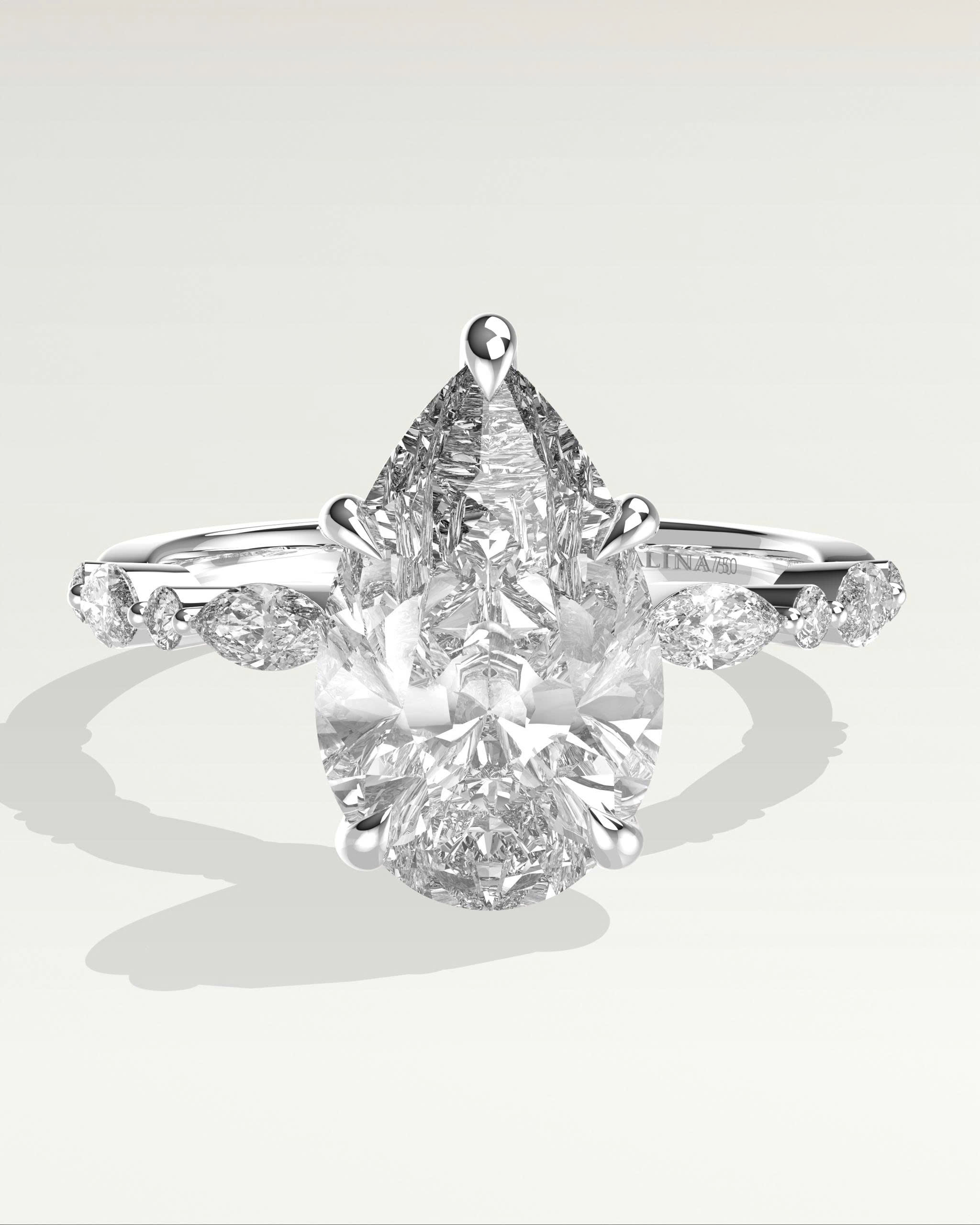 2ct Pear Lab-grown Diamond with Marquise and Round Accent Stones Ring